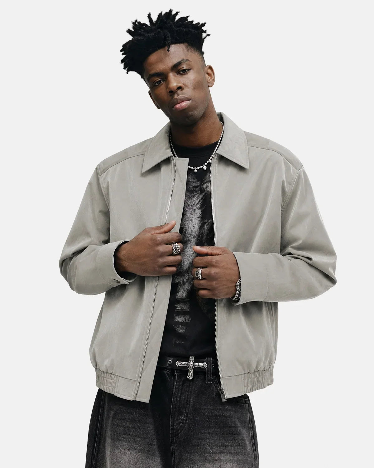 Minimalist PU Leather Zip Up Jacket