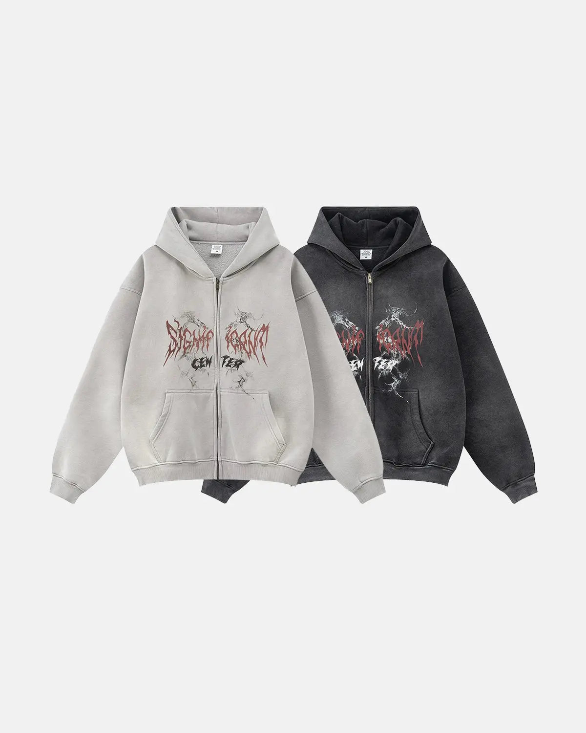 Washed Graphic Zip Up Hoodies