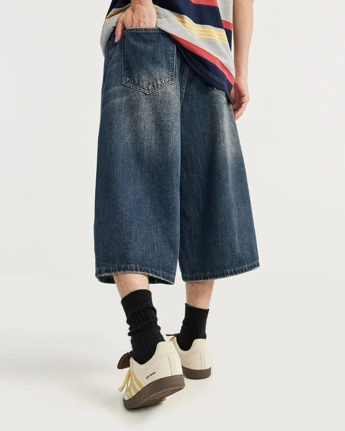 Acid Washed Longline Baggy Denim Jorts