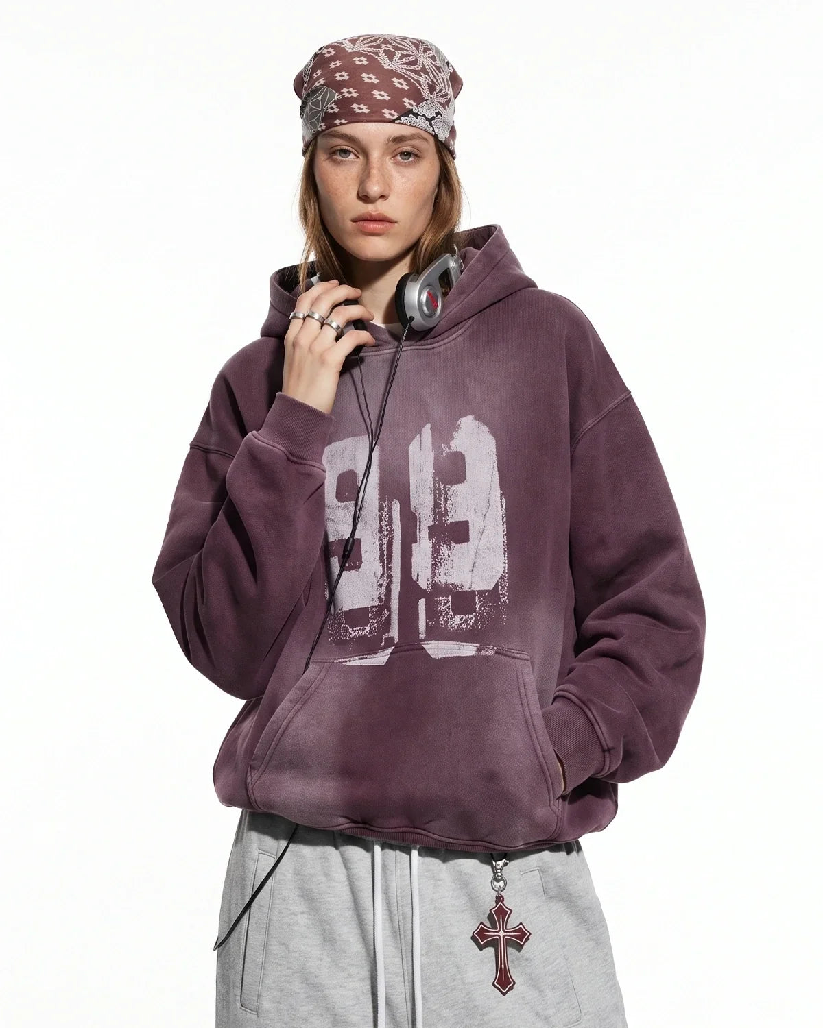Graffiti Print Washed Fleece hoodie