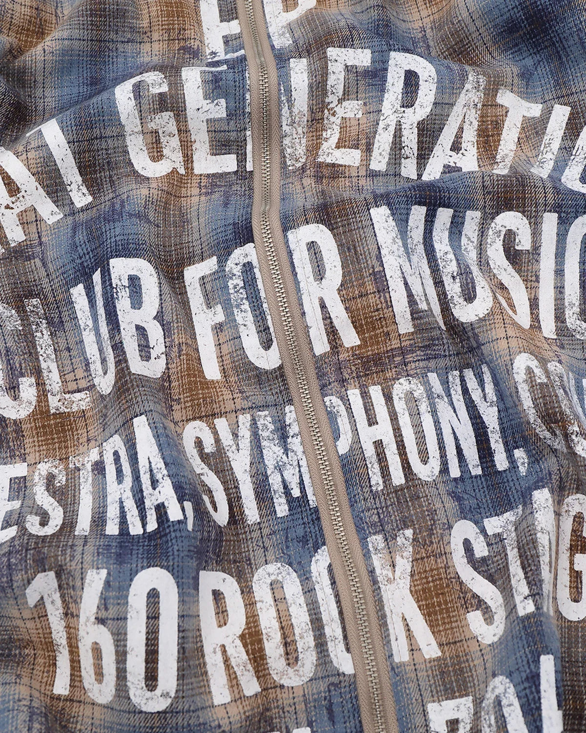 Bold Letter Graphic Detail on Plaid Long-Sleeve Shirt
