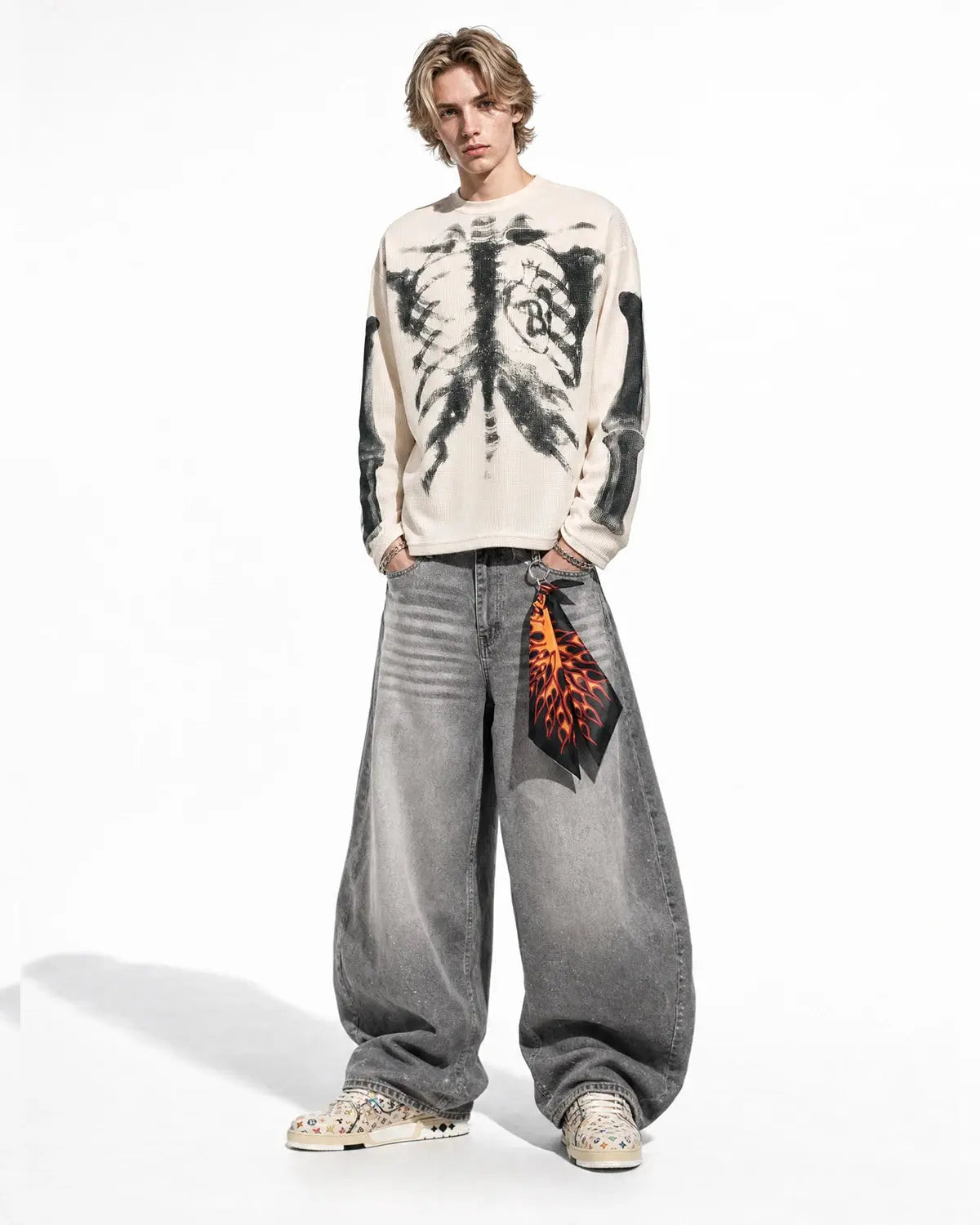 Skeleton Graphic Washed Long Sleeve Tee