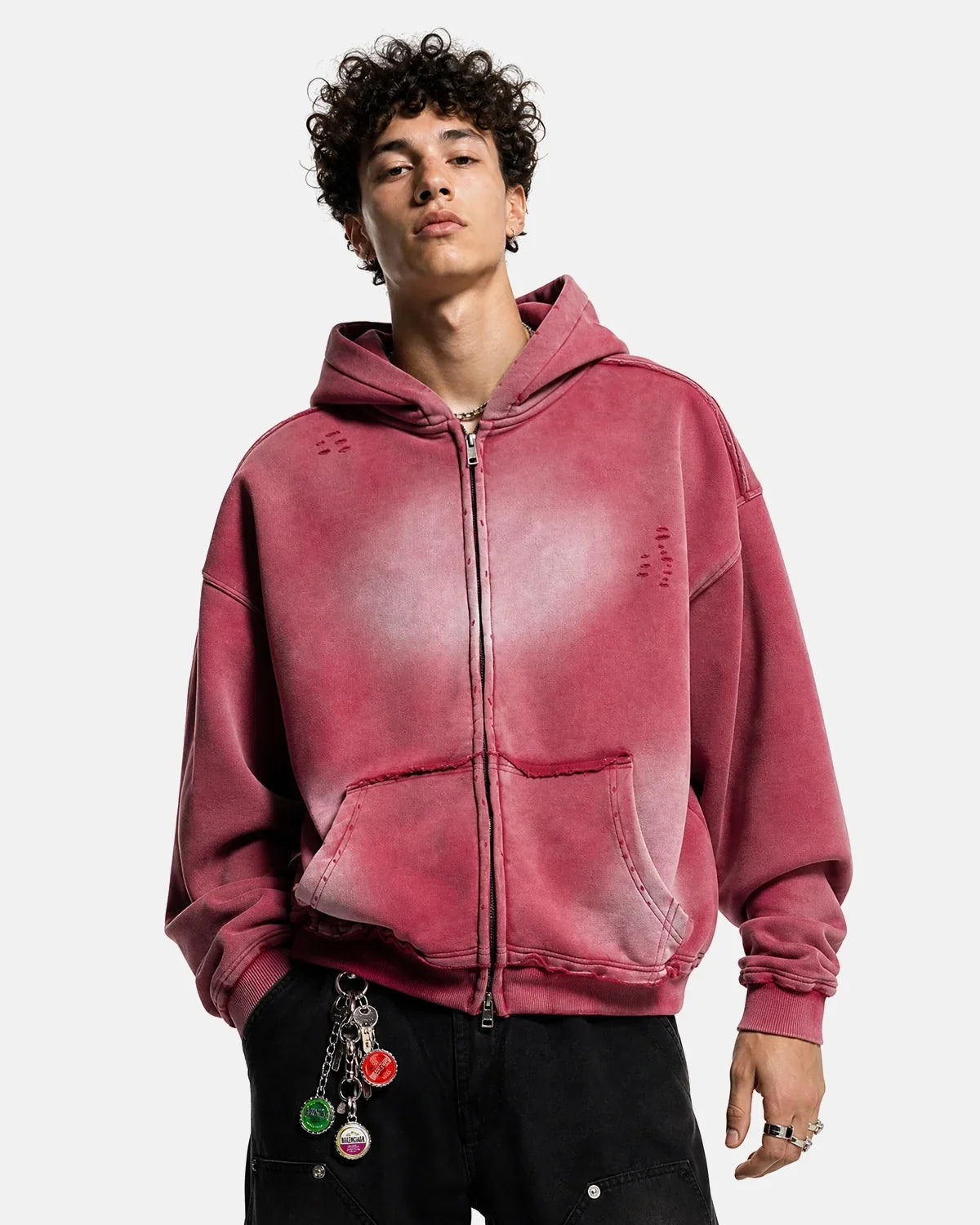 Monkey Wash Ripped Zip Up Hoodies