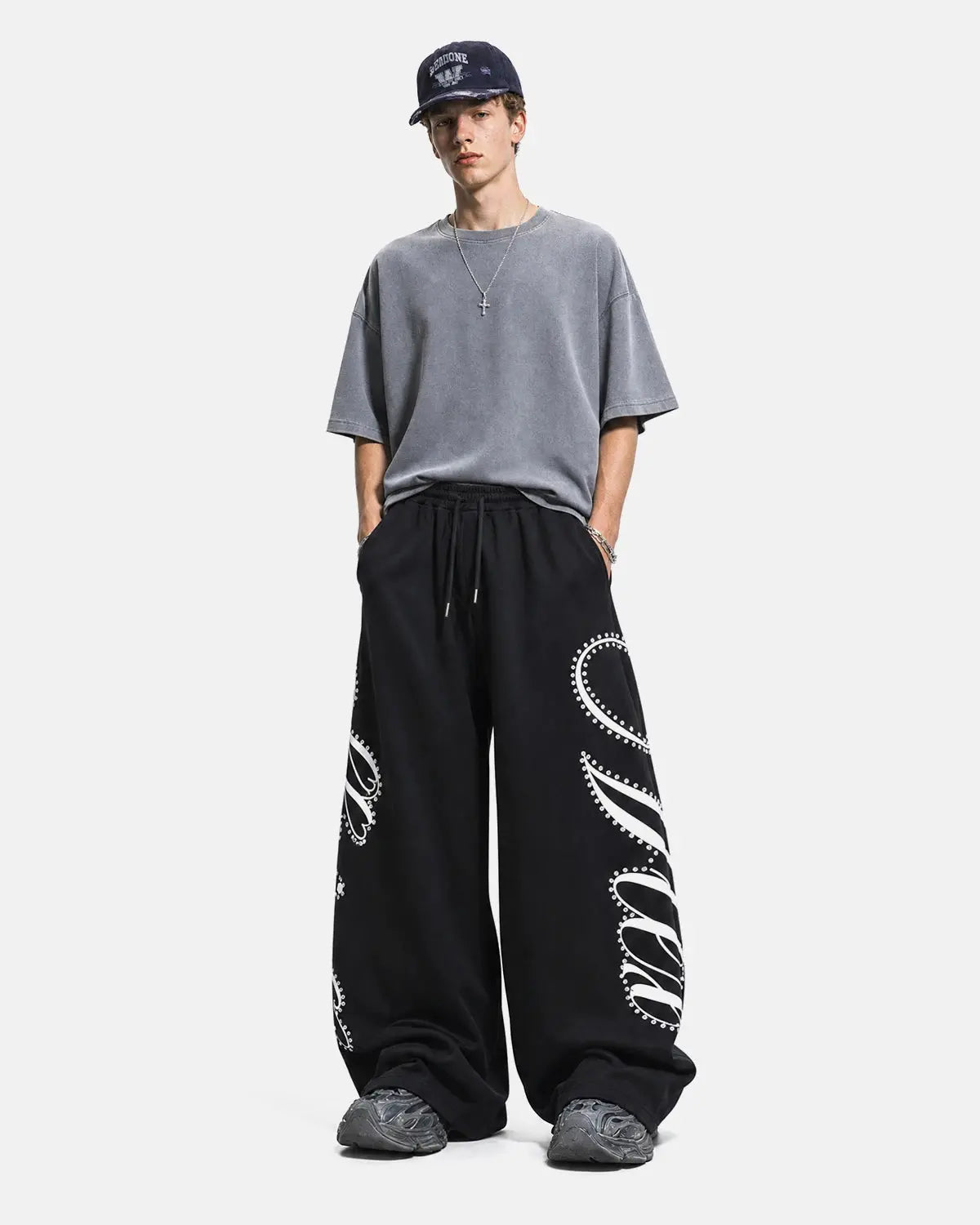 Rhinestone Script Baggy Sweatpants
