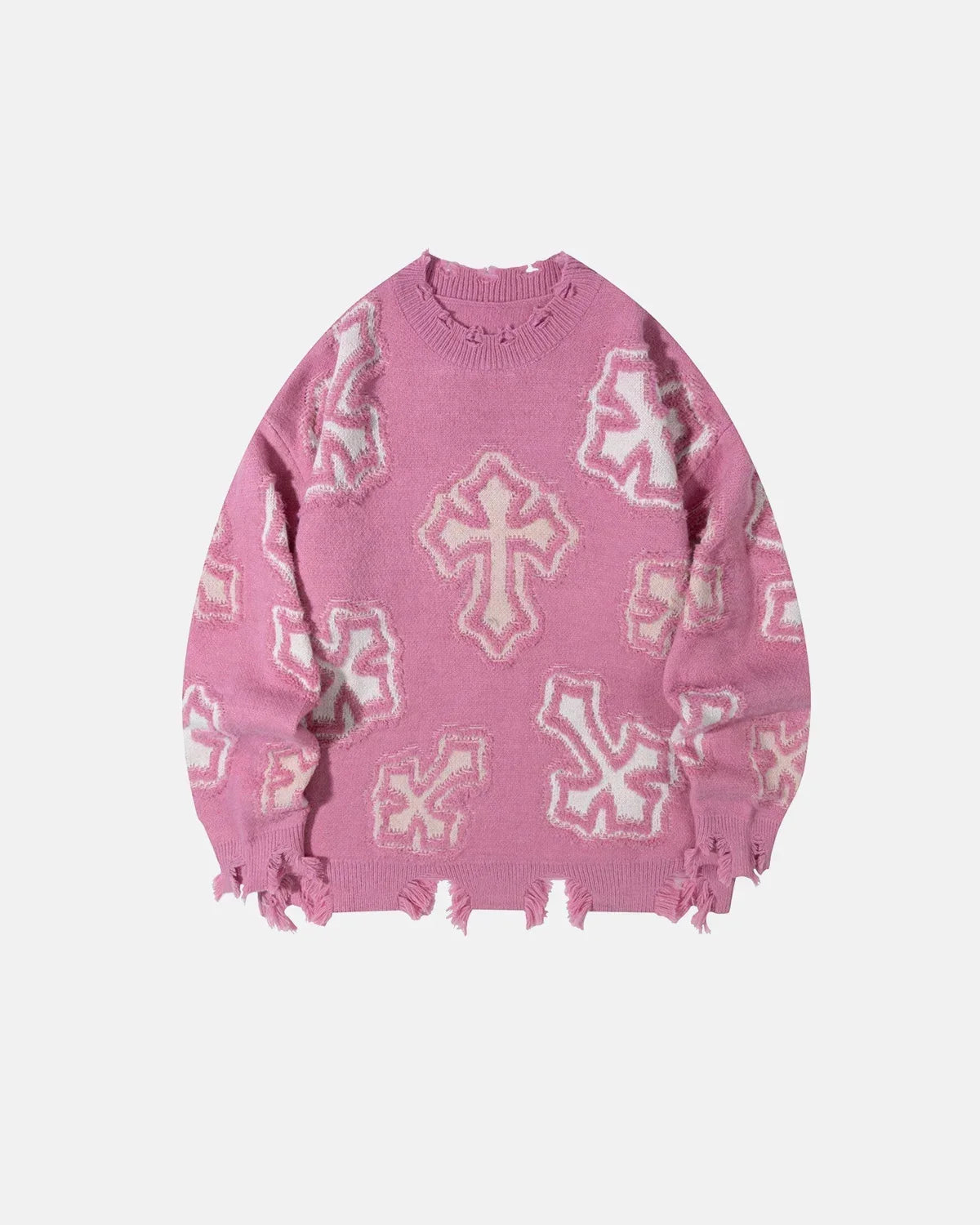 Distressed Cross Graphic Knit Sweater