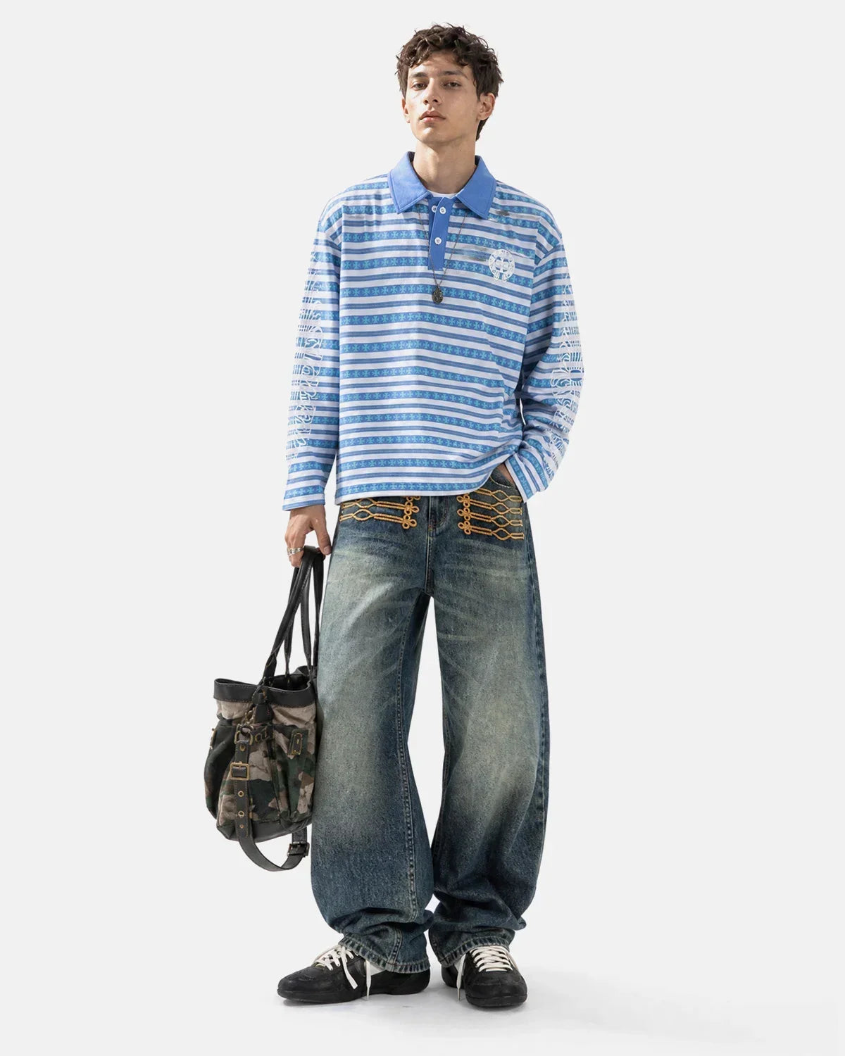 Cross Graphic Striped Polo Shirt