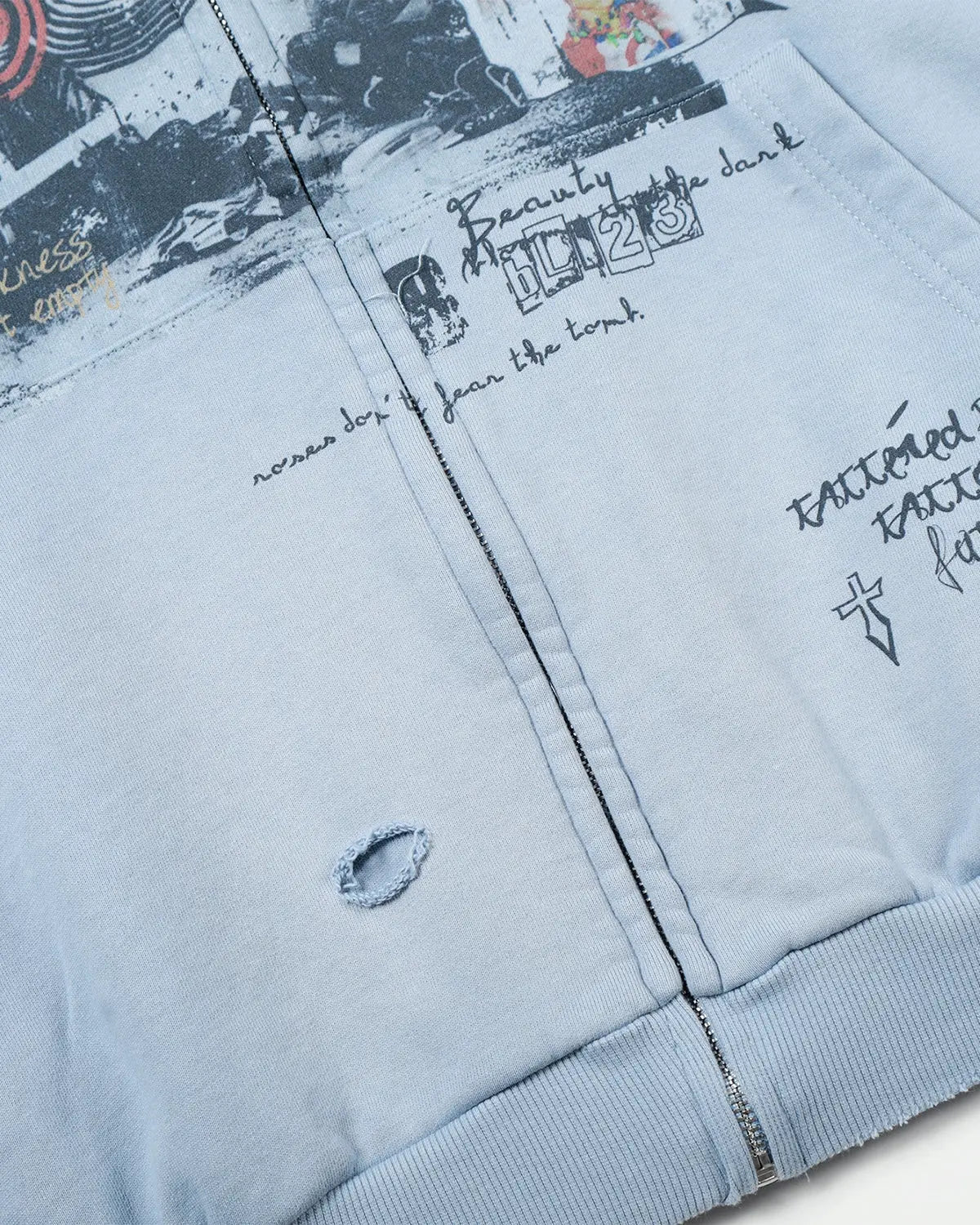 Graffiti Character Distressed Washed Zip Hoodies