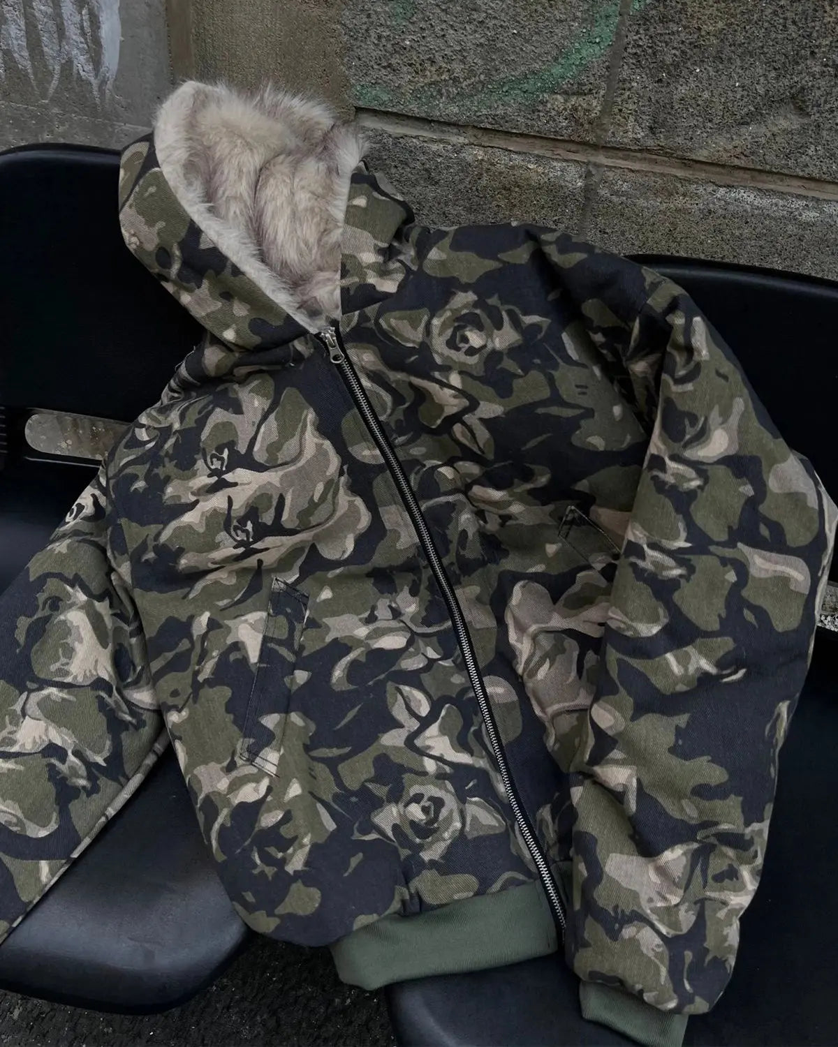 Camo Faux Fur Padded Hooded Jacket MADXMARX