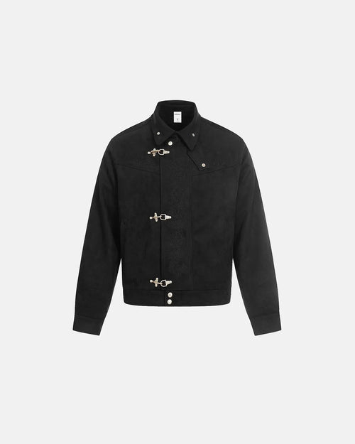 Jaqueta cropped de jacquard com bordado e fecho - Preto / S