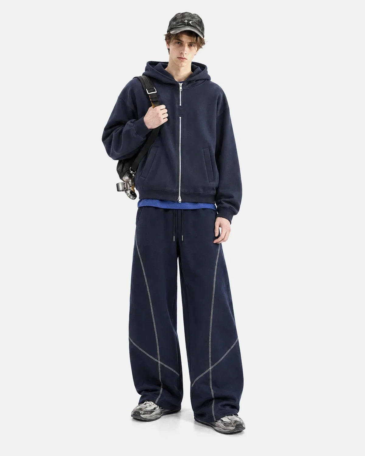 Sweats à capuche zippés en double avec col montant