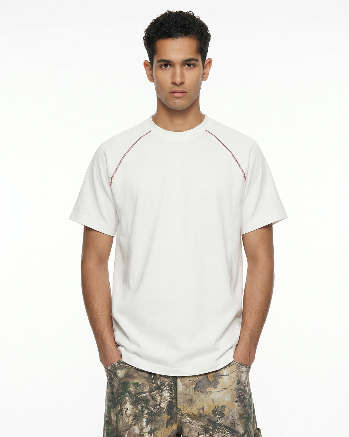 Contrast Color Stiching Stretch T-shirt