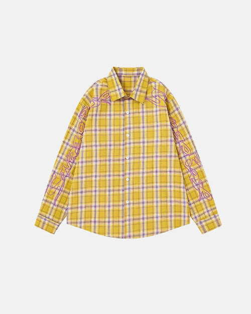Camisa Xadrez de Linhas Abstratas - Amarelo / M