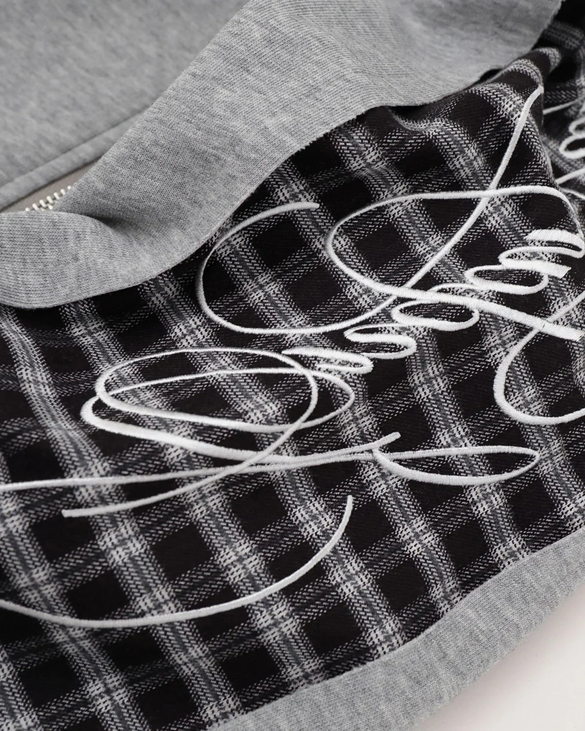 Plaid Panel Zip-Up Hoodie