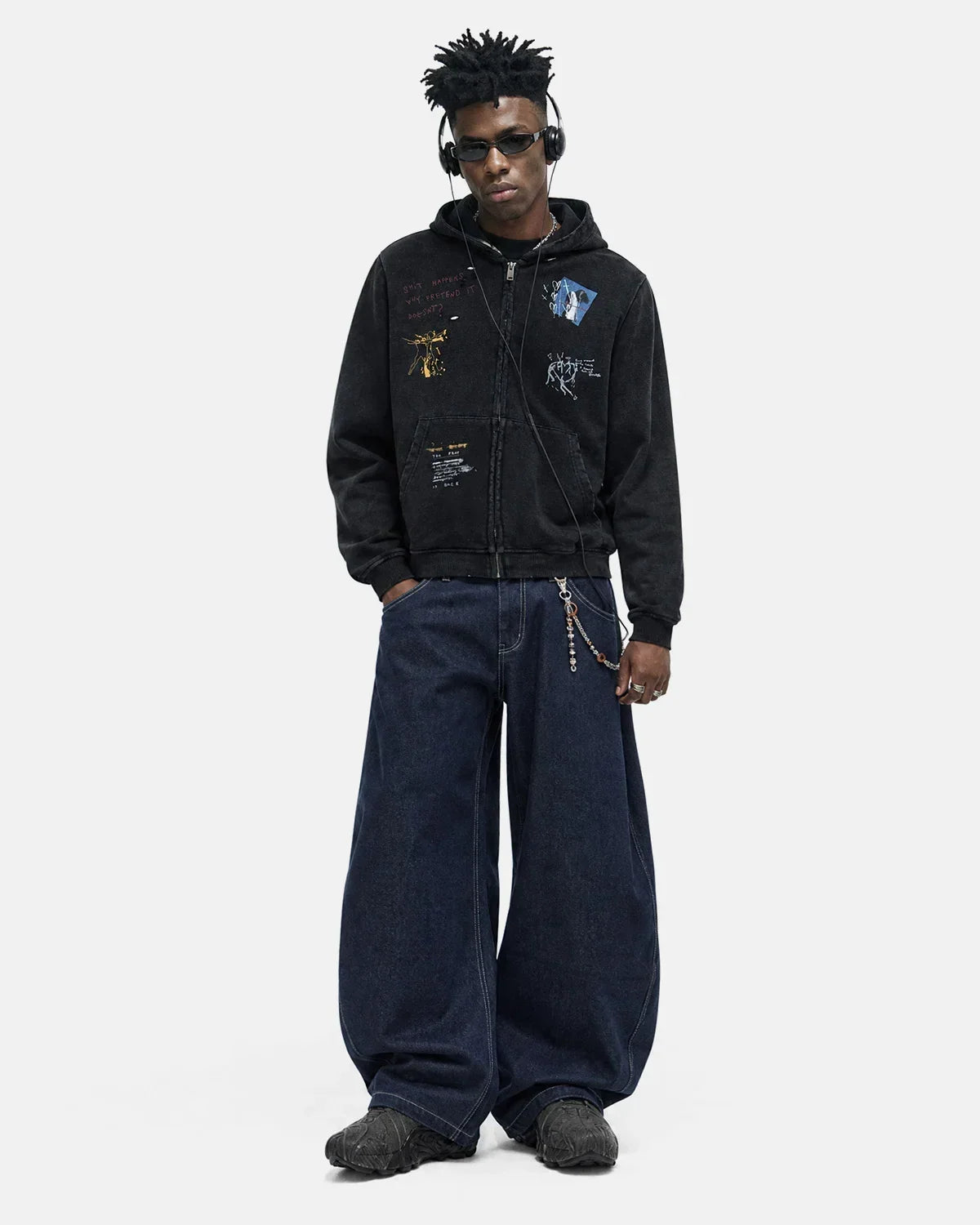 Graffiti Washed Zip Up Hoodie