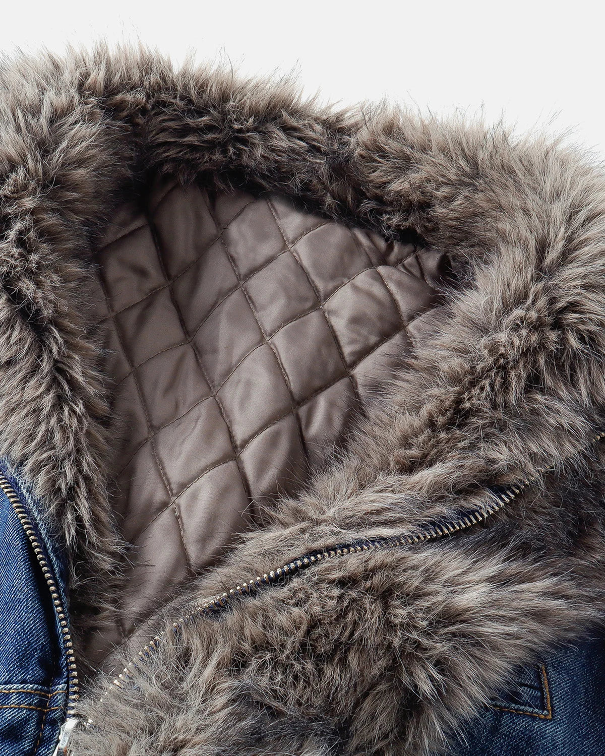 Faux Fur Padded Boxy Denim Jacket