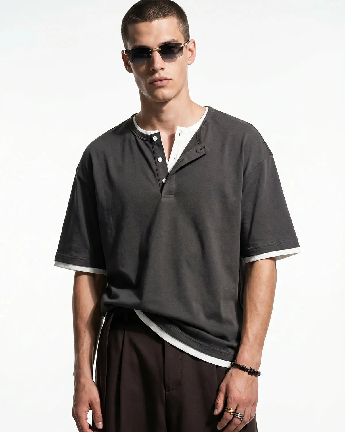 Old Money Layered Henley T-Shirt
