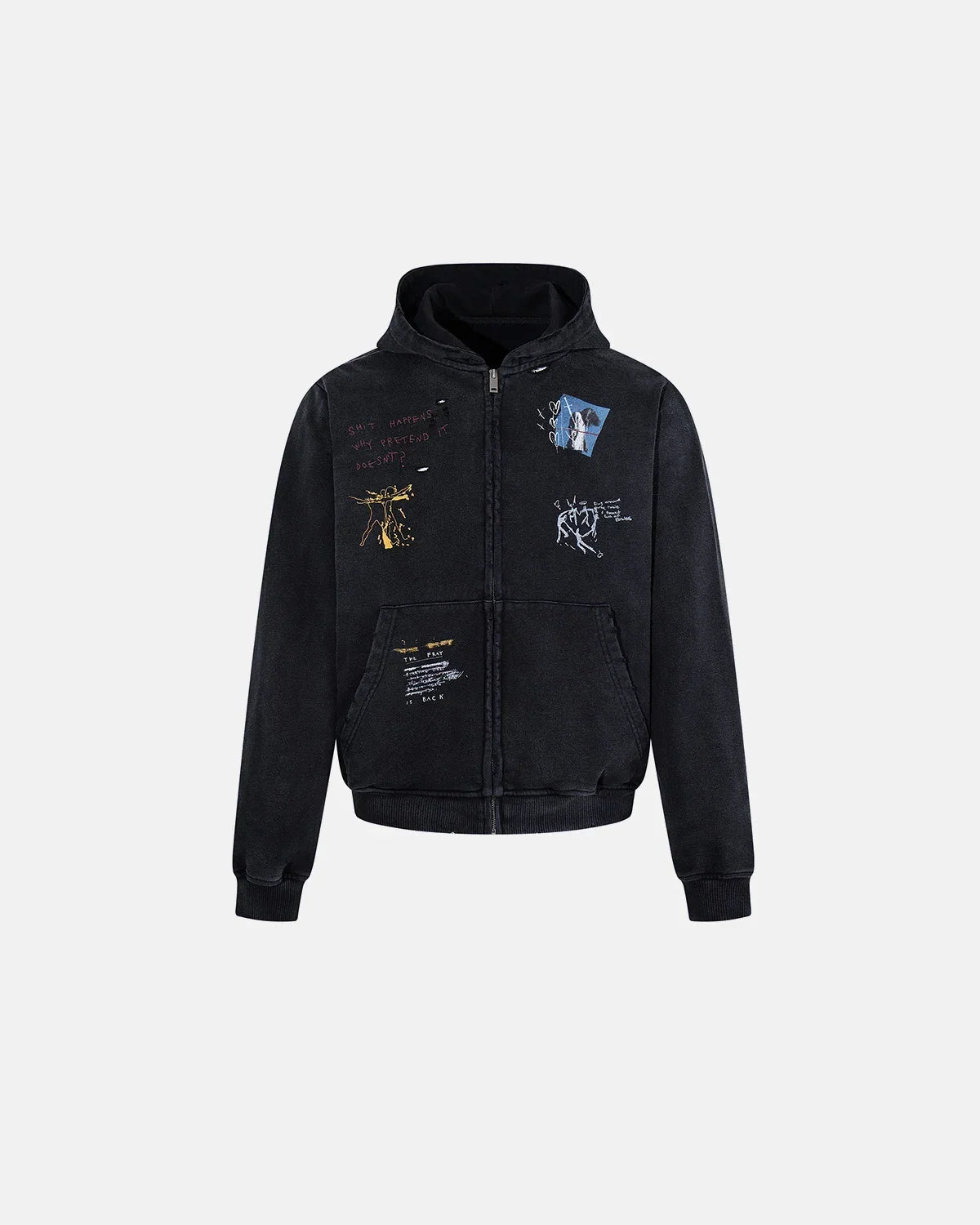 Graffiti Washed Zip Up Hoodie