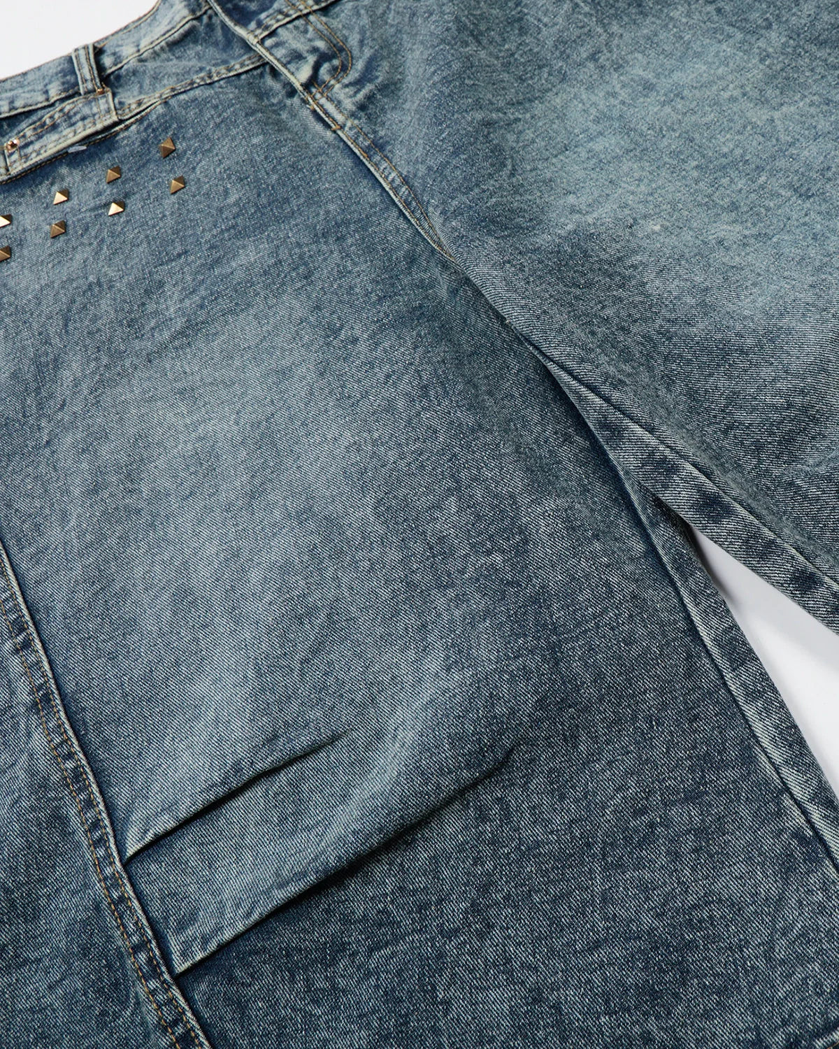 Studded Washed Long Baggy Jorts