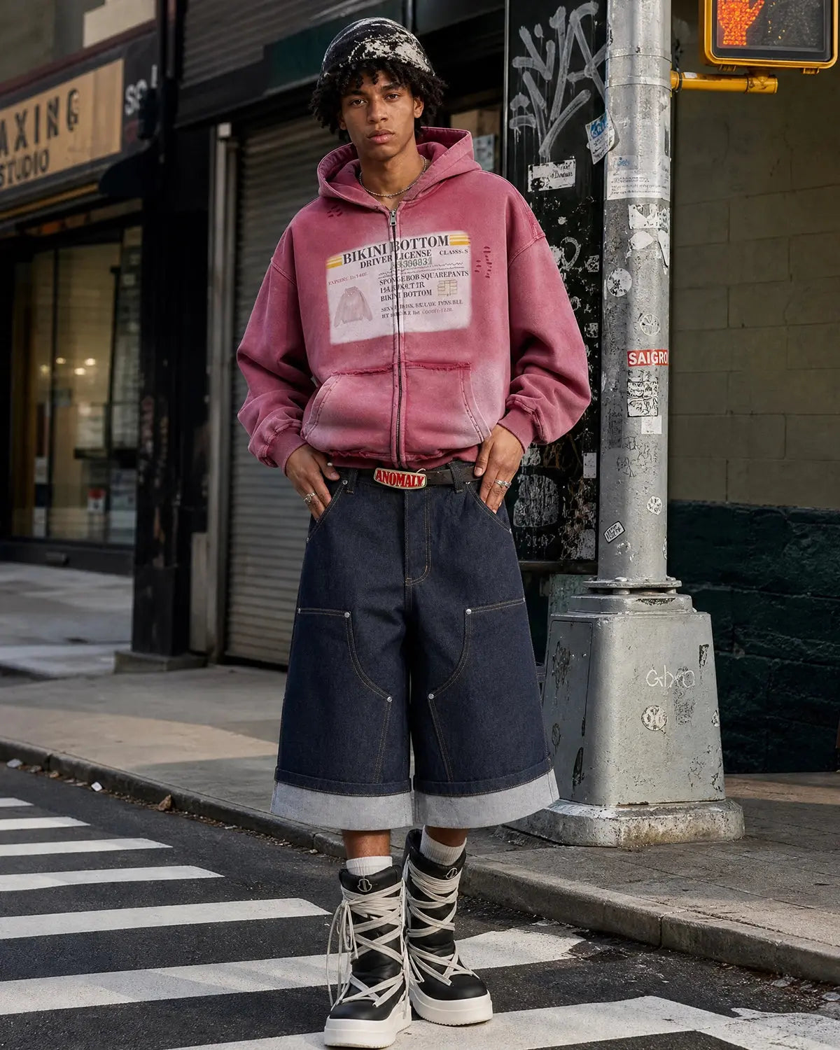 Graphic Ripped Washed Zip Up Hoodies