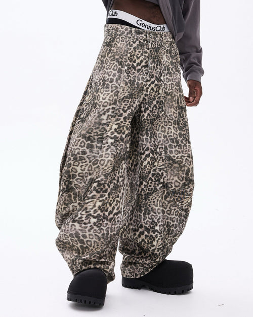 Leopard Print Barrel Denim - As picture shown / S