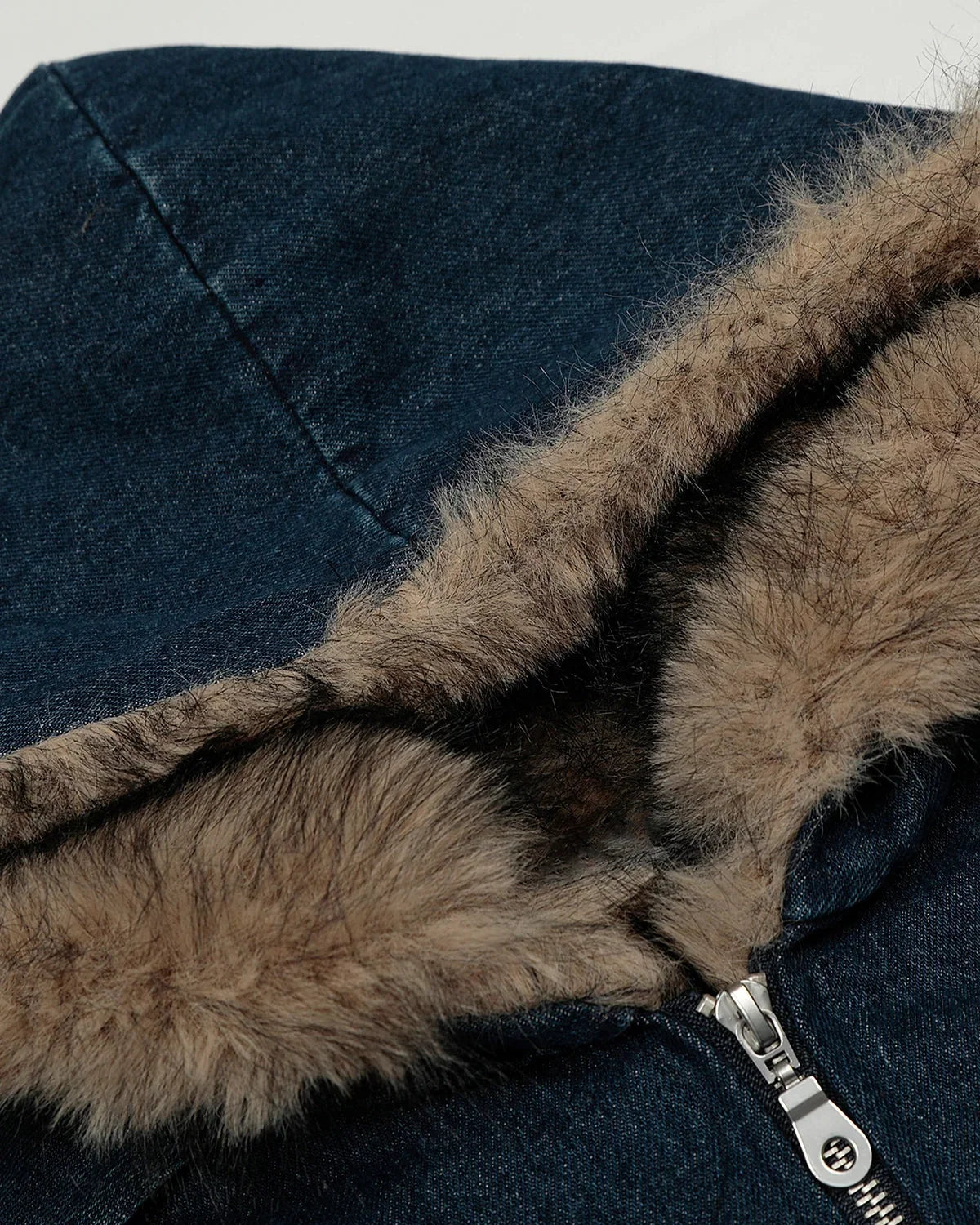Faux Fur Hooded Padded Denim Jacket MADXMARX