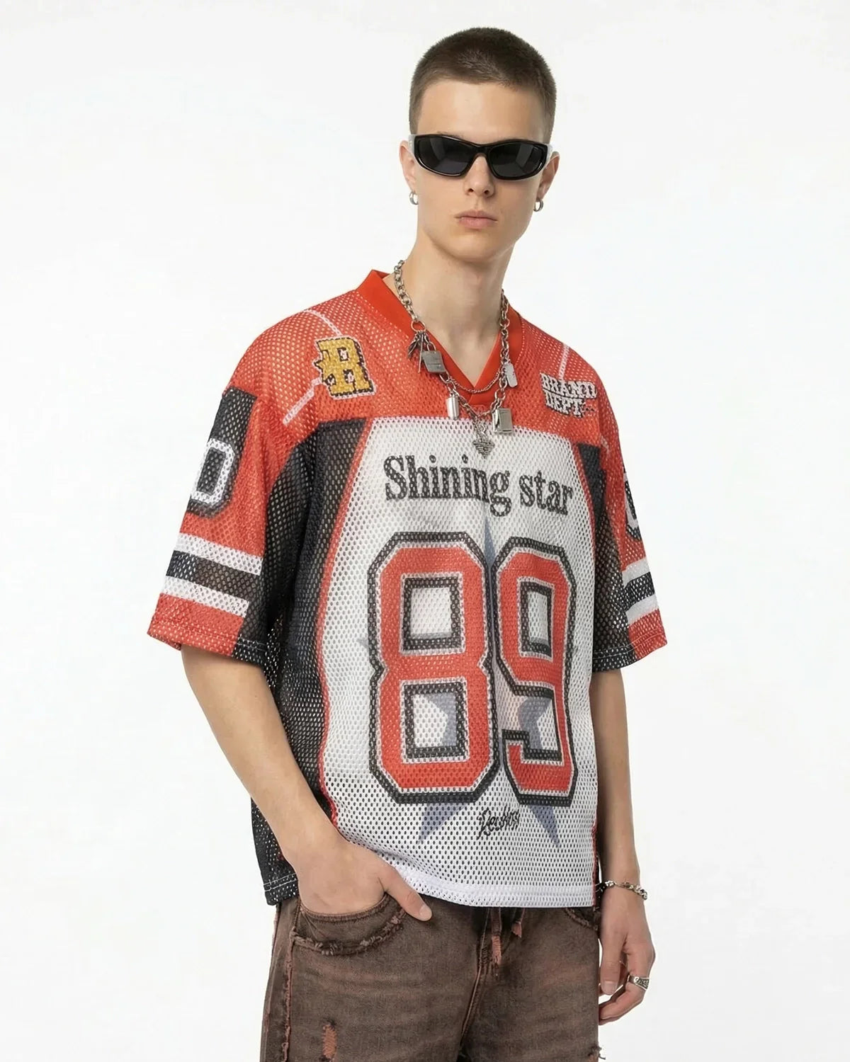 V-Neck Colorblock Mesh Jersey