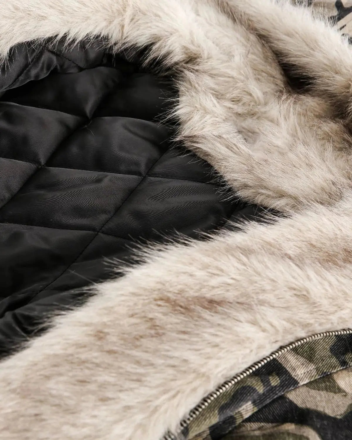 Camo Faux Fur Padded Hooded Jacket MADXMARX