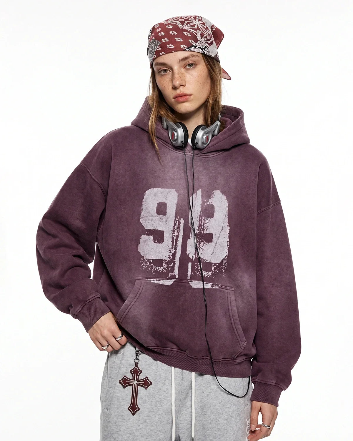Graffiti Print Washed Fleece hoodie