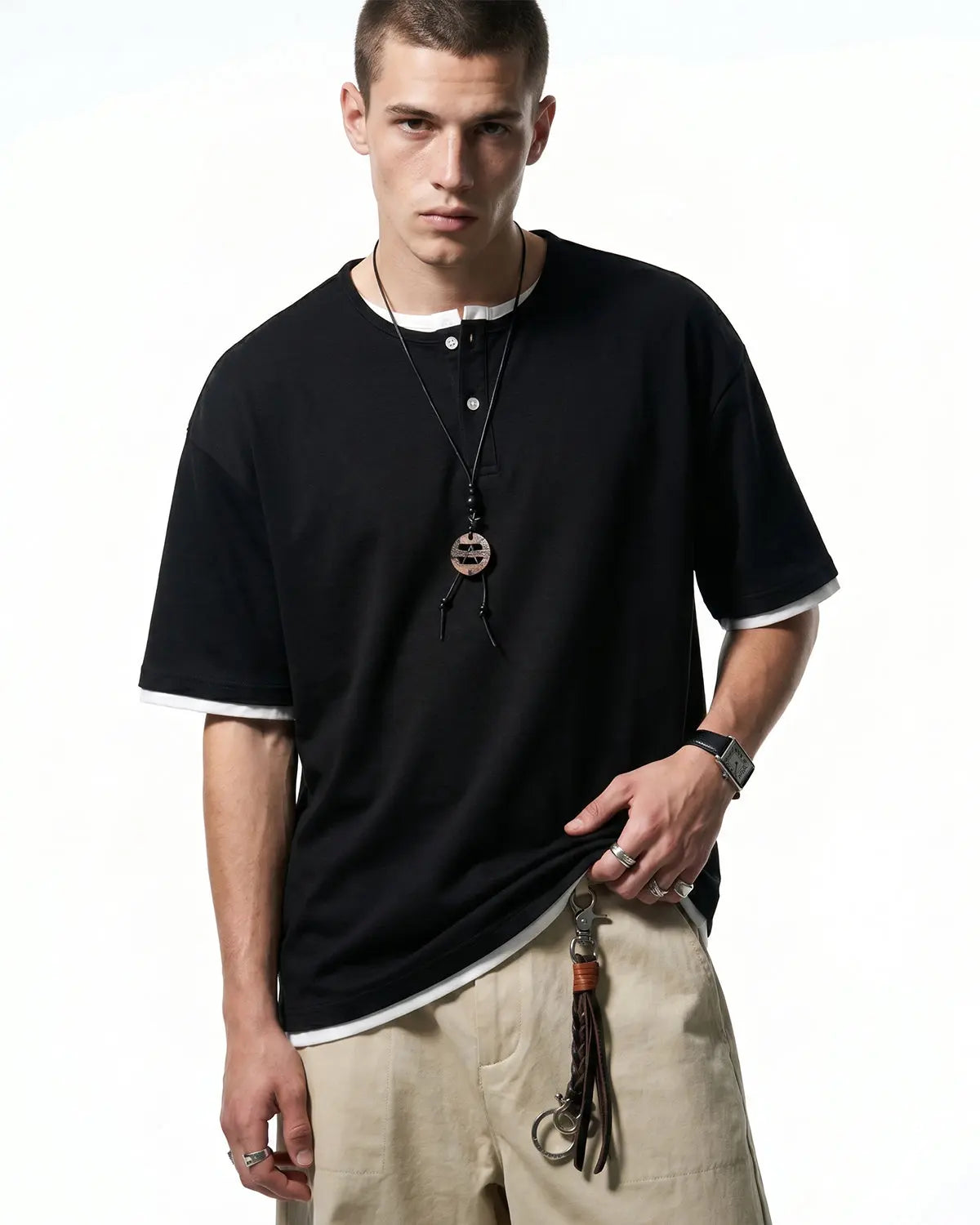 Old Money Layered Henley T-Shirt