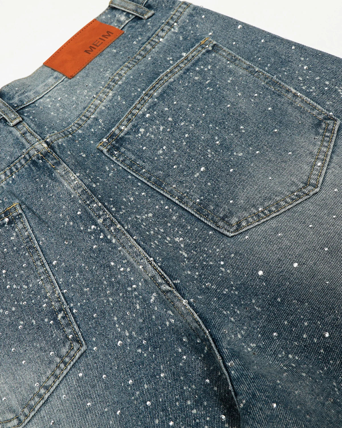 Rhinestone Straight Leg Denim Jeans