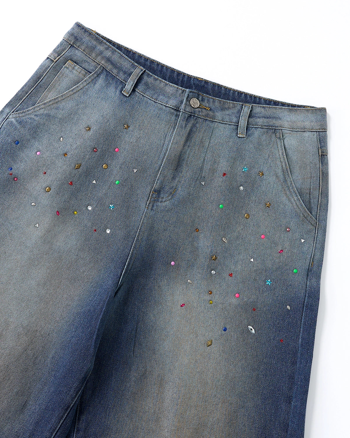 Rhinestone Washed Denim Baggy Jorts