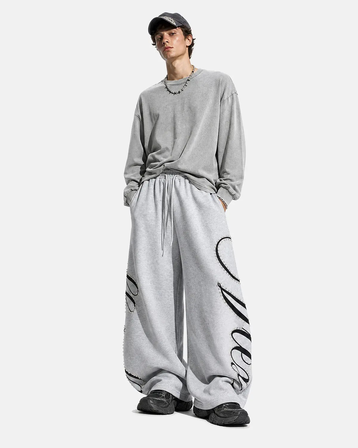 Rhinestone Script Baggy Sweatpants