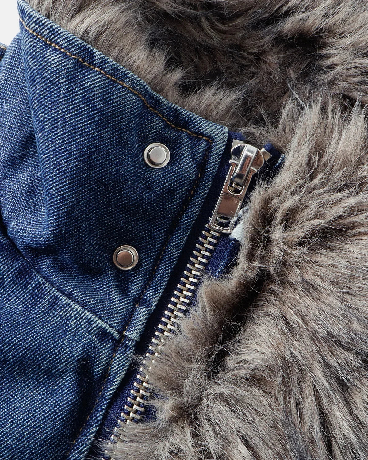 Faux Fur Padded Boxy Denim Jacket