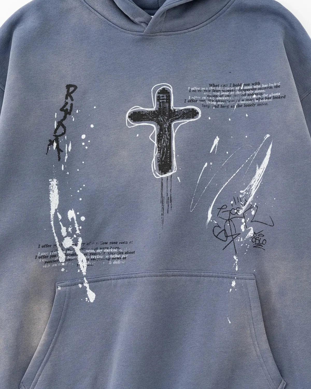 Graffiti Print Acid Washed Fleece Hoodies