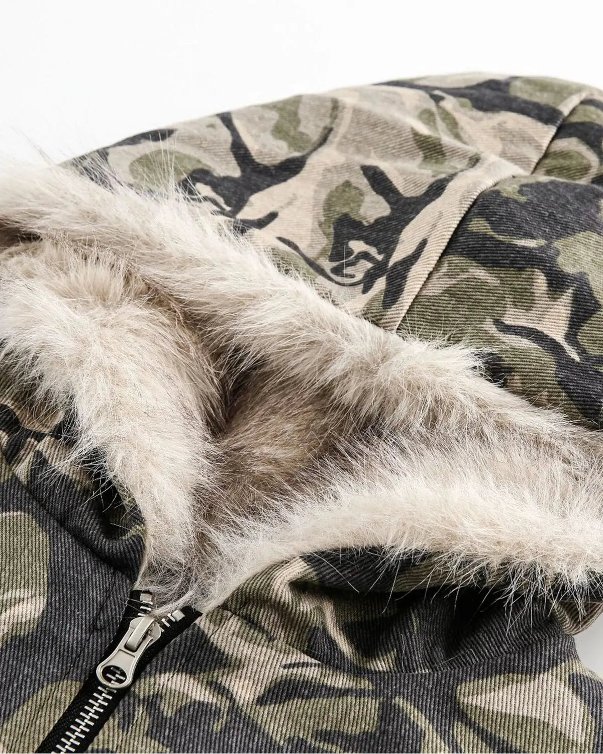 Camo Faux Fur Padded Hooded Jacket MADXMARX