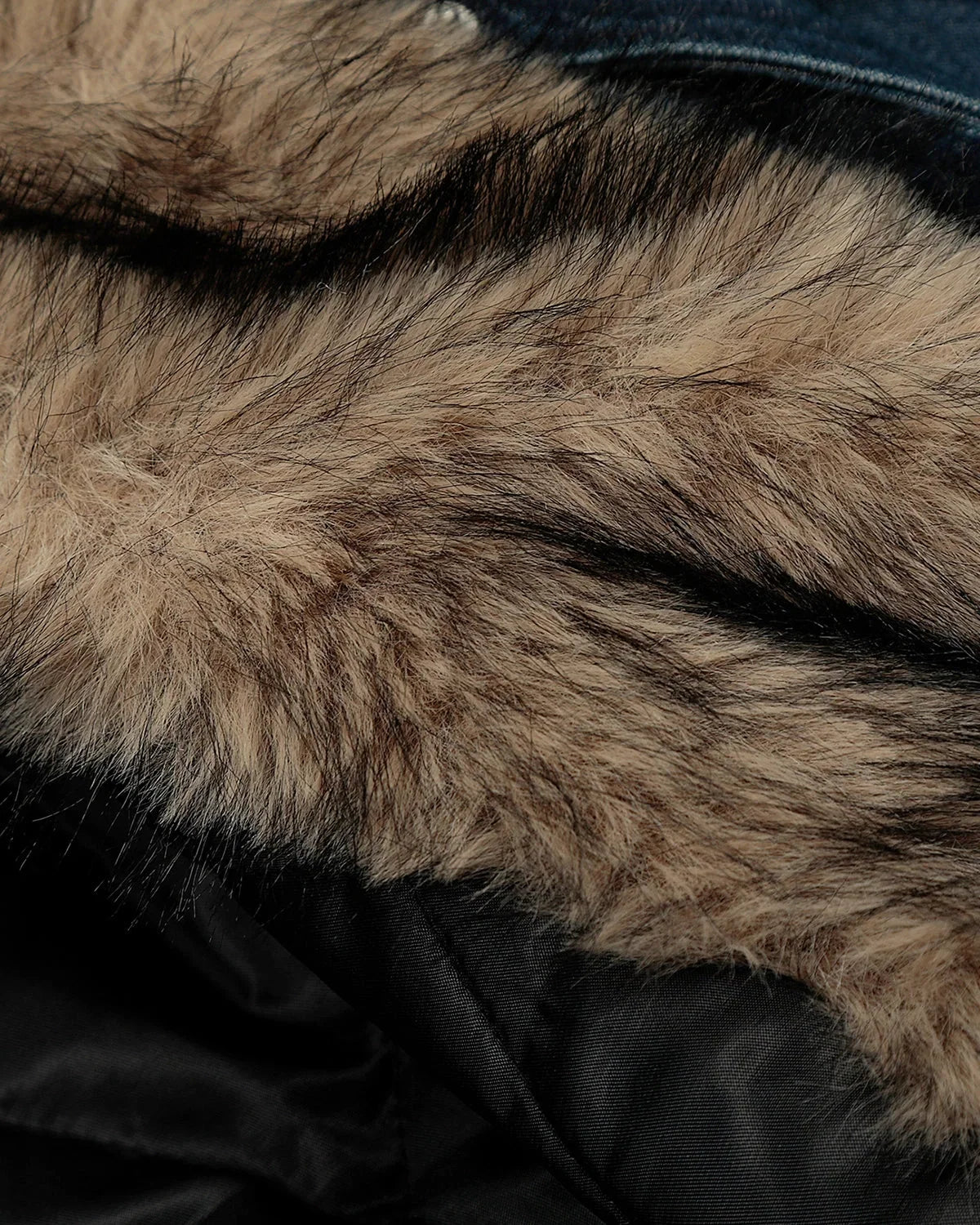 Faux Fur Hooded Padded Denim Jacket MADXMARX