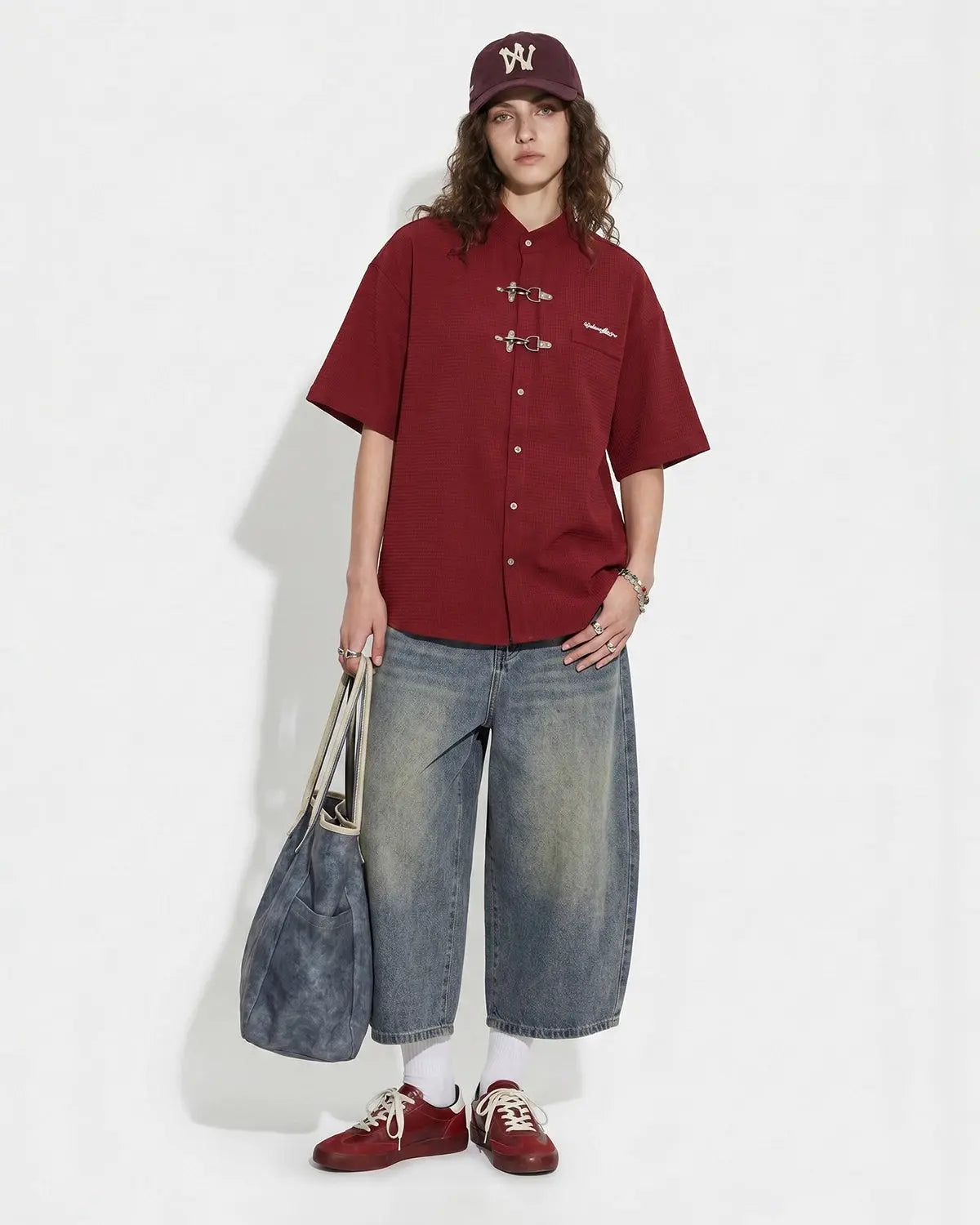 Waffle Shirt with Metal Clasp Detail
