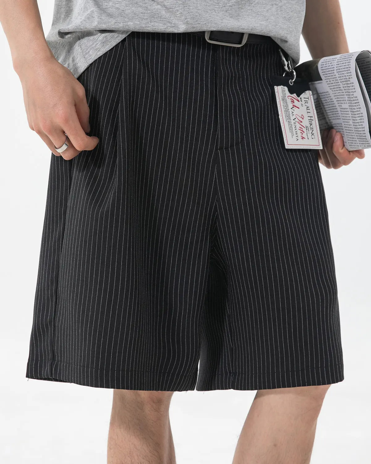 Pinstripe Pleated Tailored Shorts