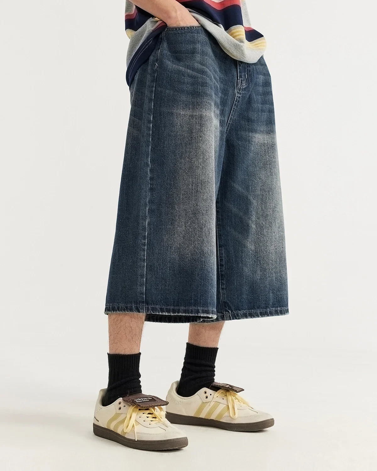 Acid Washed Longline Baggy Denim Jorts