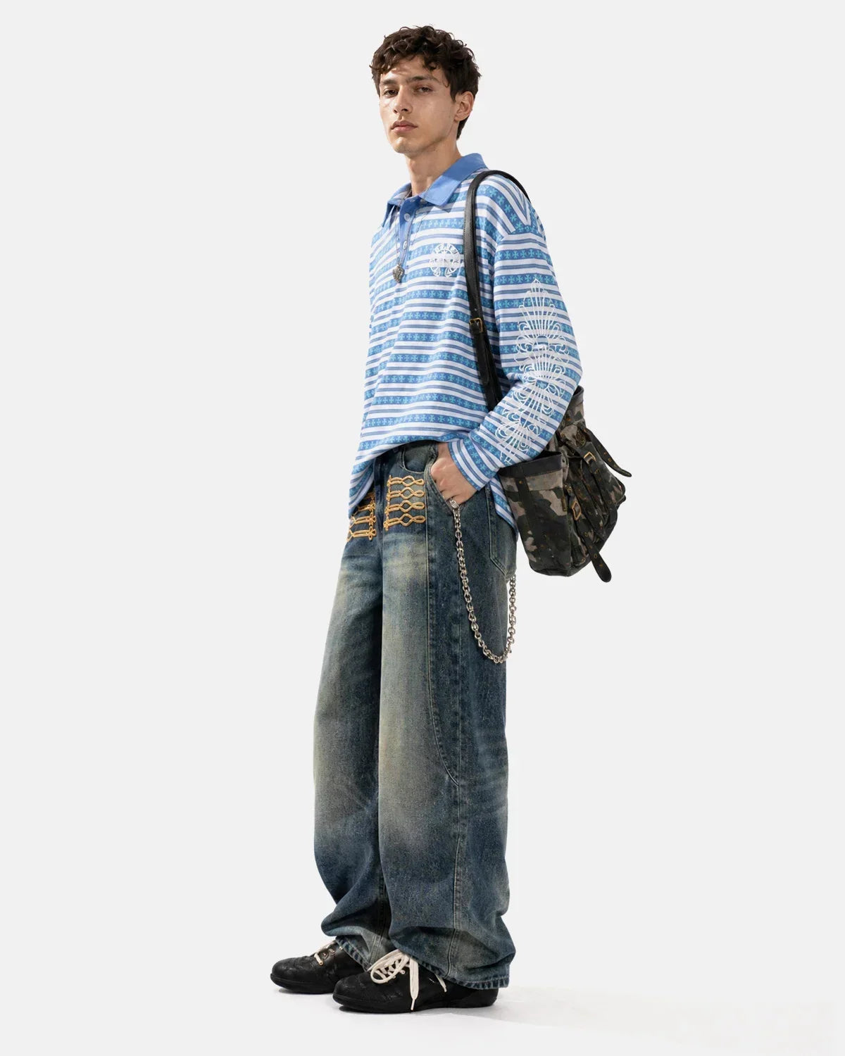 Cross Graphic Striped Polo Shirt