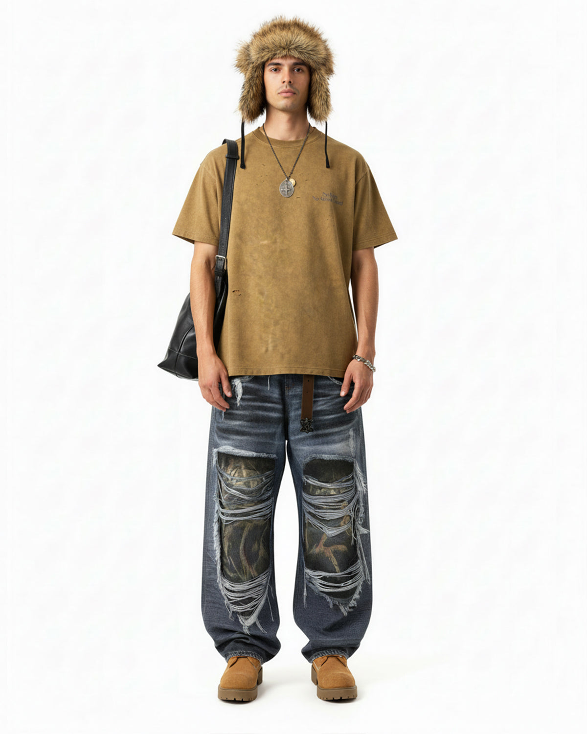Distressed Tie-Dye Reflective Print T-Shirt