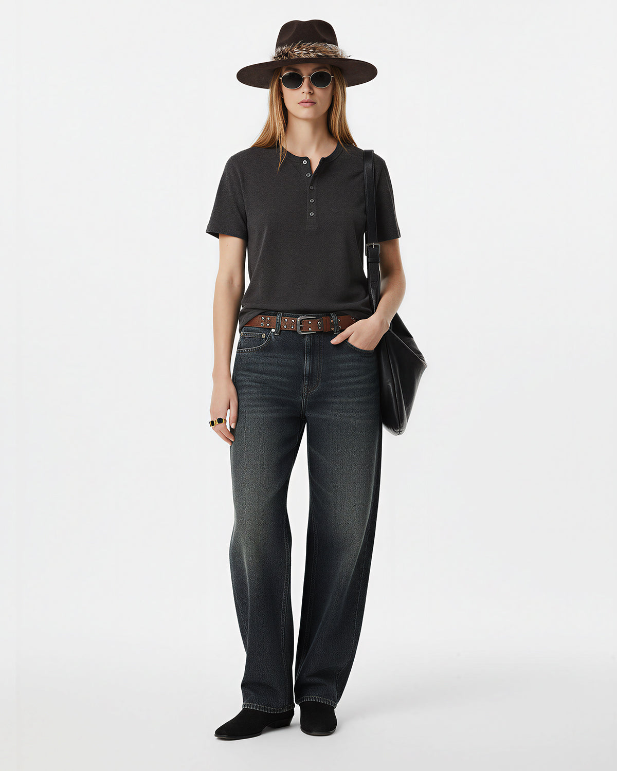 Camiseta casual Henley lisa