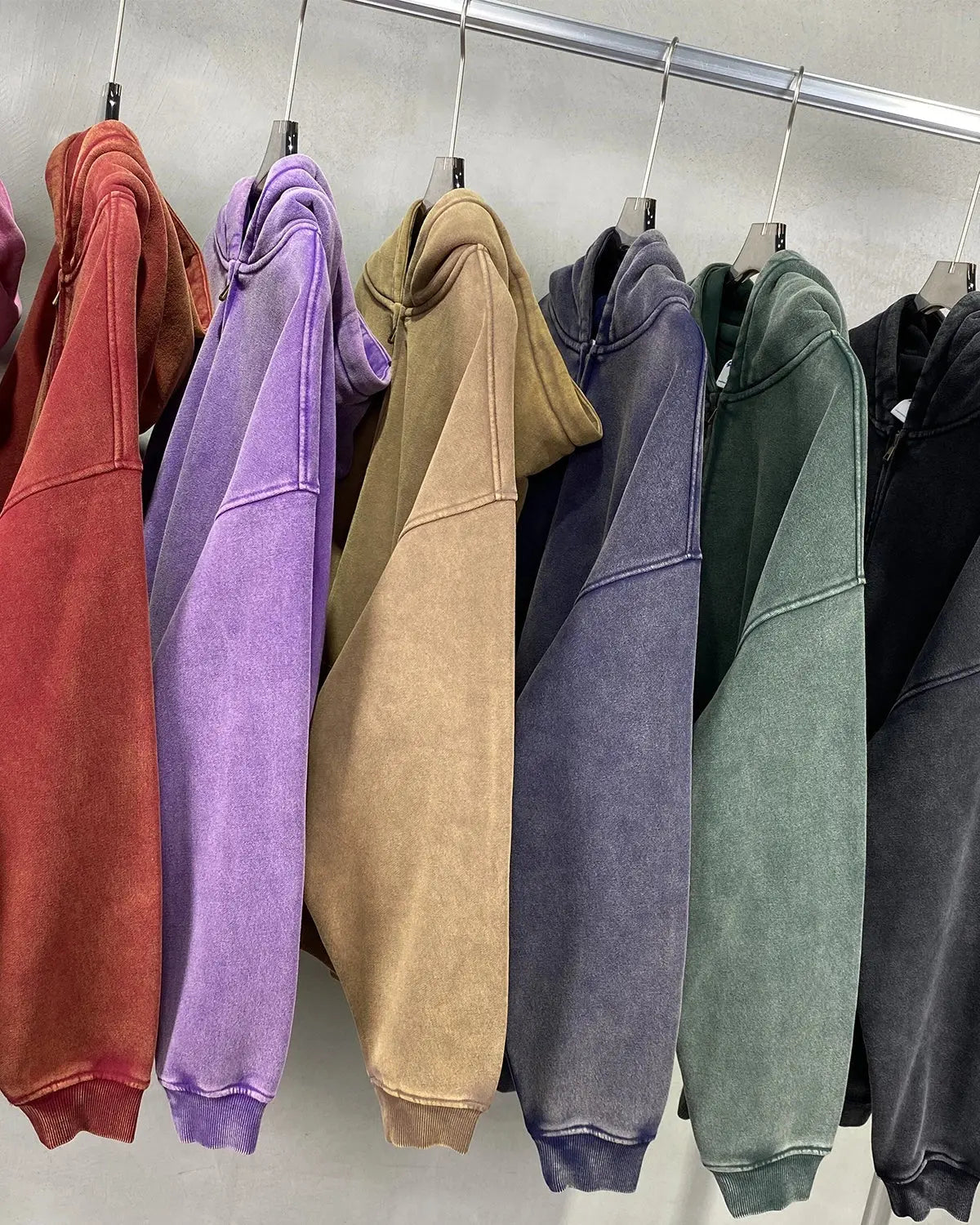 Washed Distressed Fleece Zip Up Hoodies