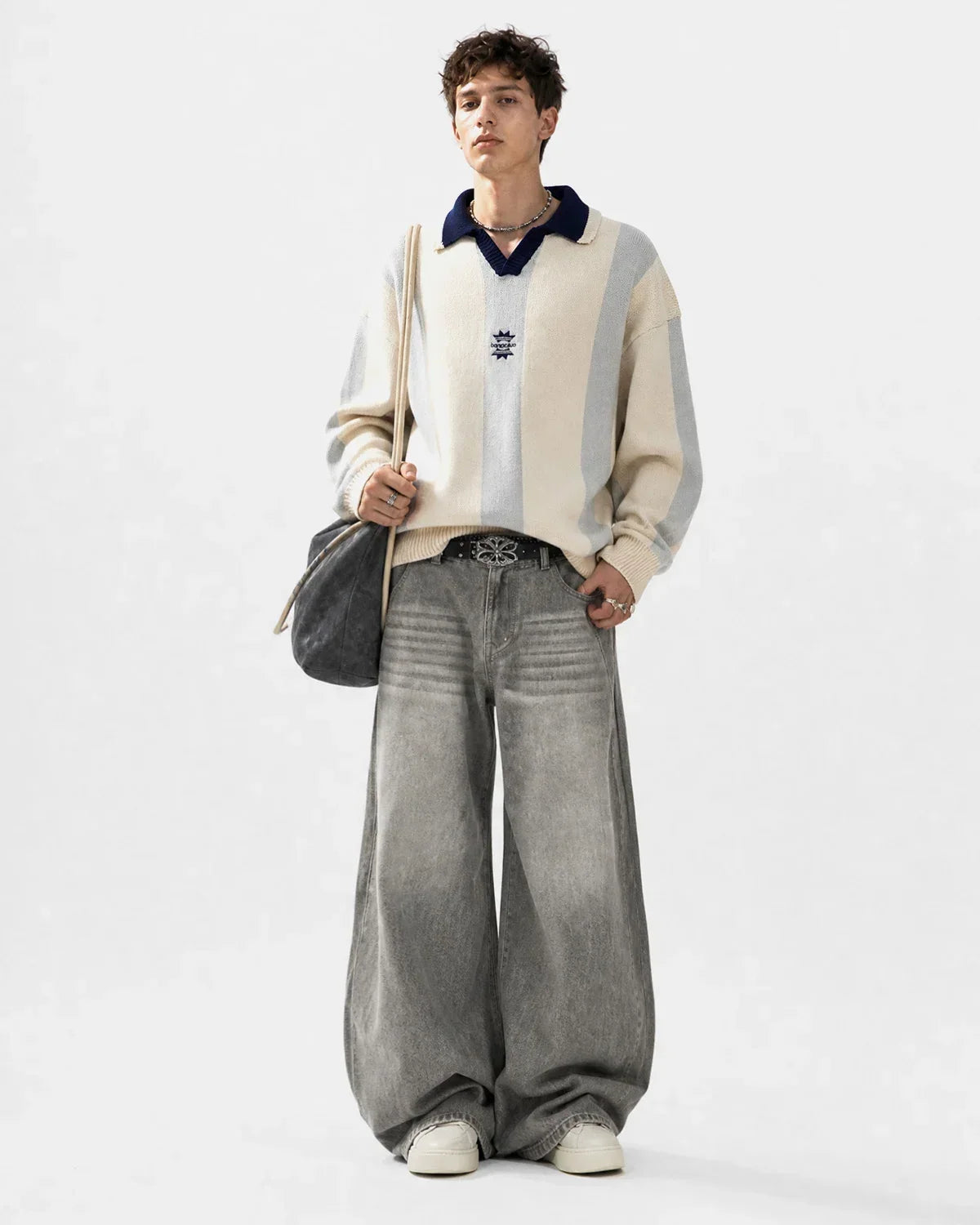 Retro Striped Polo Knit Sweater