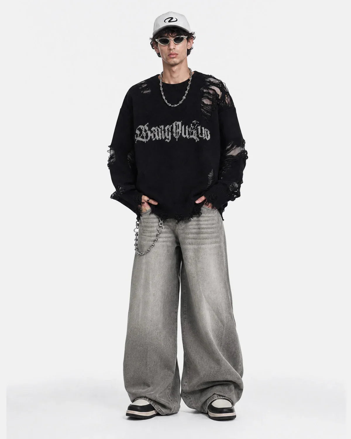 Distressed Gothic Graphic Knit Sweater