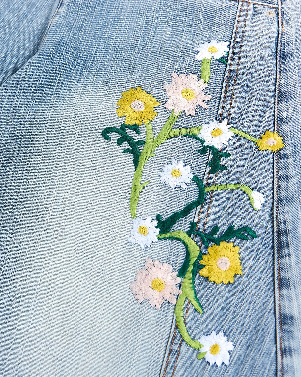 Embroidery Bamboo Weave Baggy Jeans