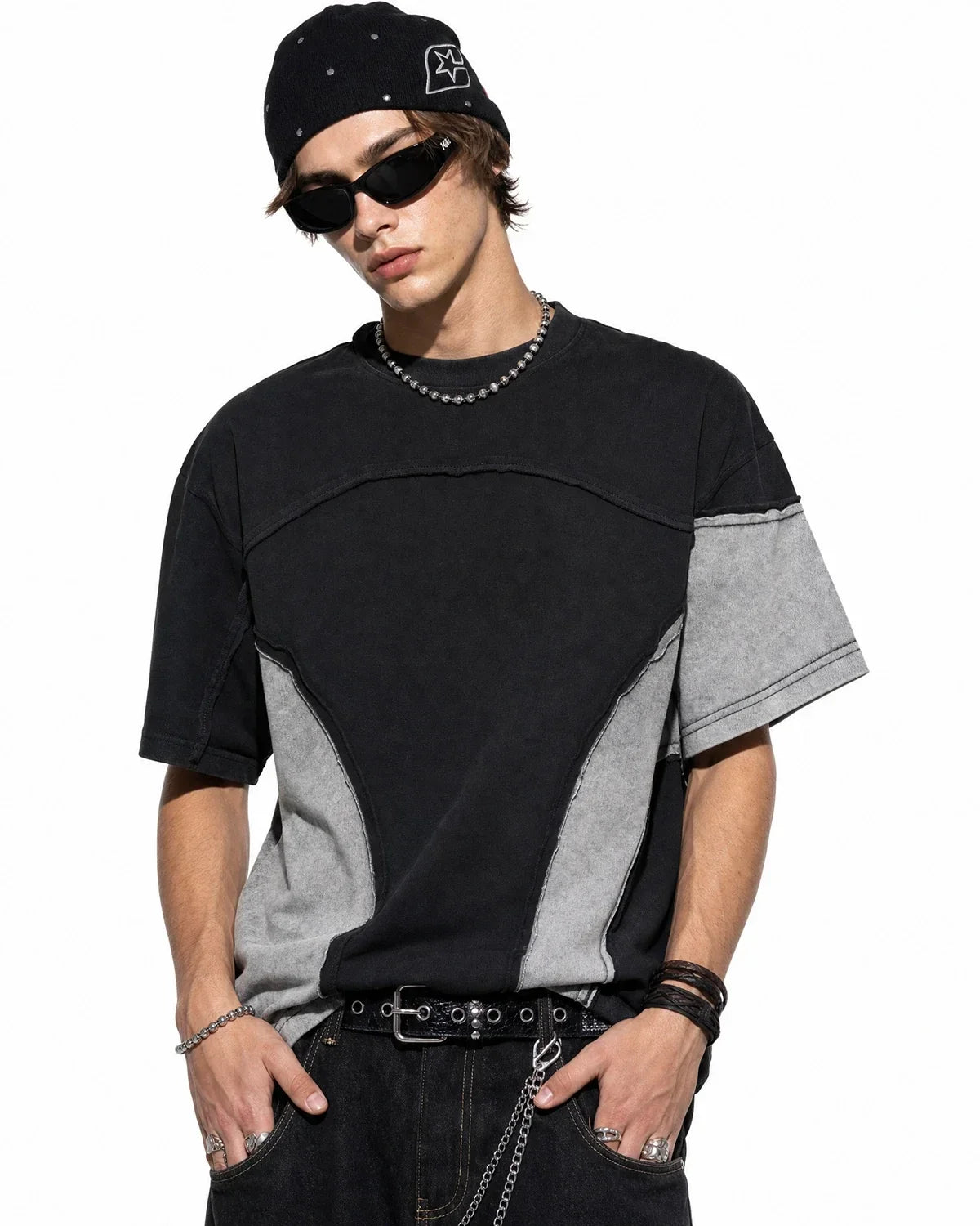 Patchwork Washed Boxy Cropped T-Shirt