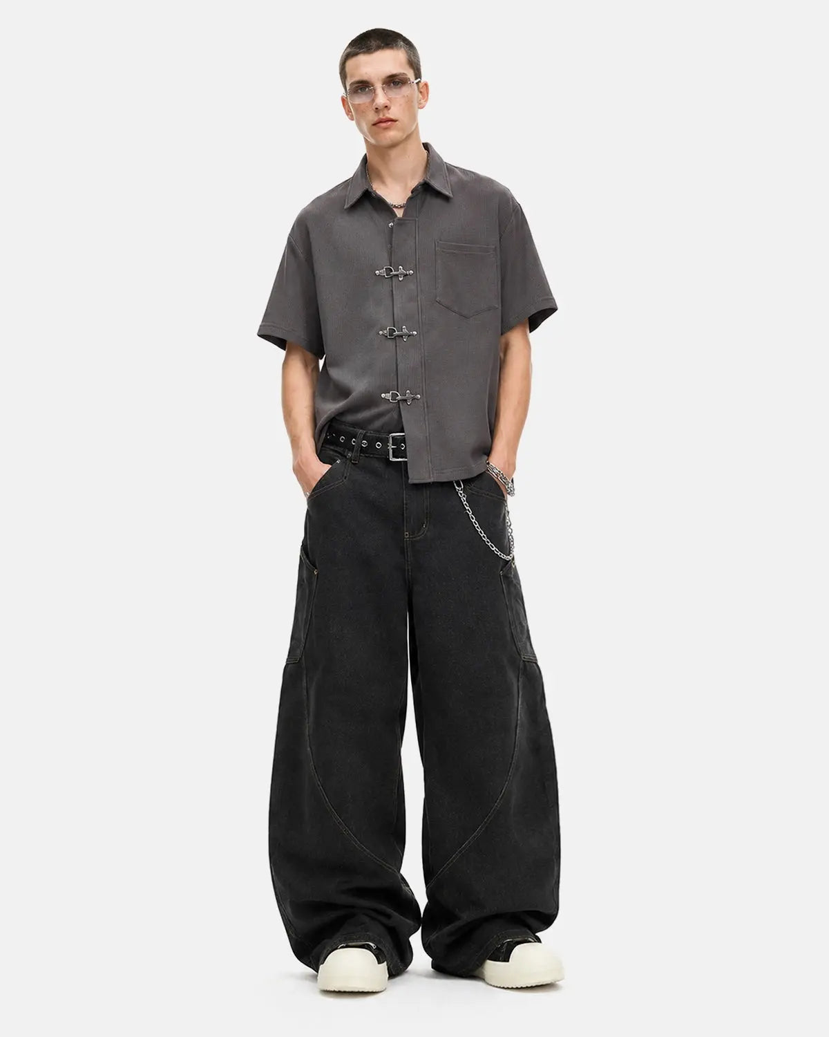 Metal Clasp Waffle Shirt