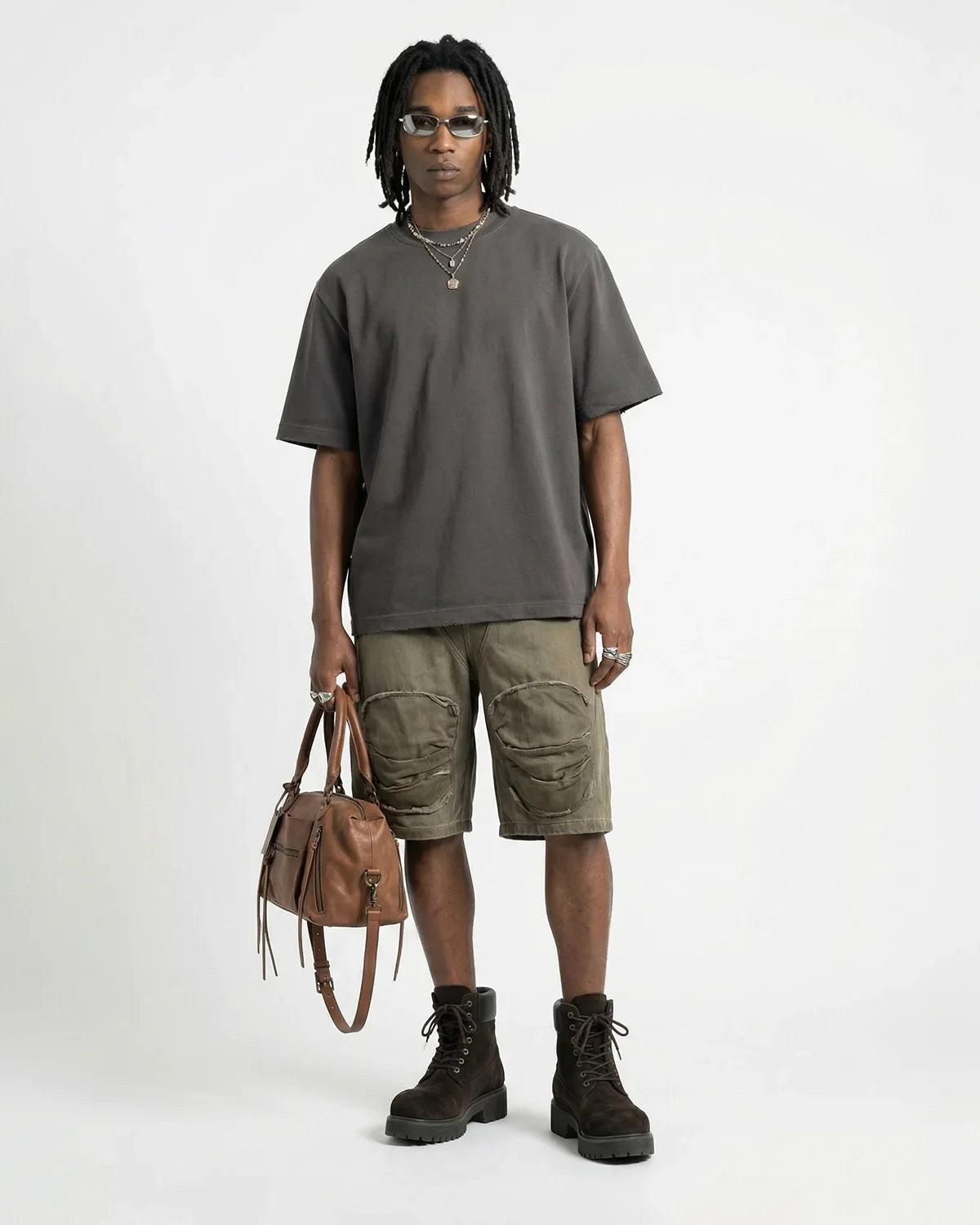 Distressed Washed Mock Neck T Shirt