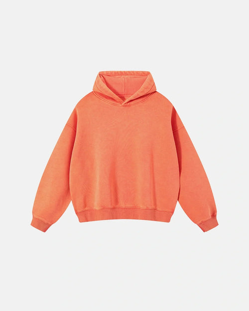 Retro Washed Fleece Boxy Hoodie - Orange / S